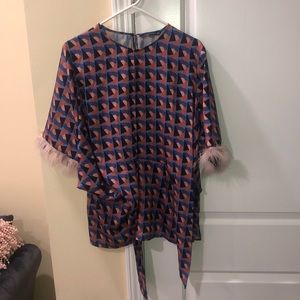 Zara fashion blouse with feathers